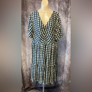 Ava & Viv Womens flutter short sleeve dress Blue gingham 1X
